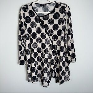 Comfy USA Long Sleeve Tunic Blouse-Tan Black-Asymmetric-Lagenlook-Medium